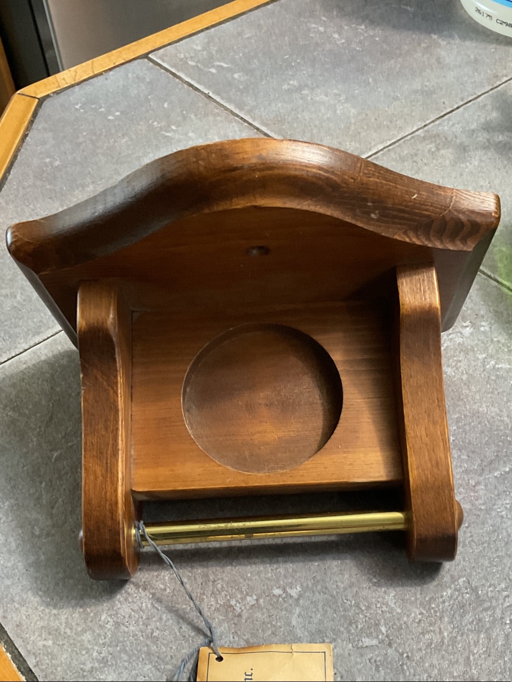 Classic Wooden Wall Shelf with Brass Rod in Brown